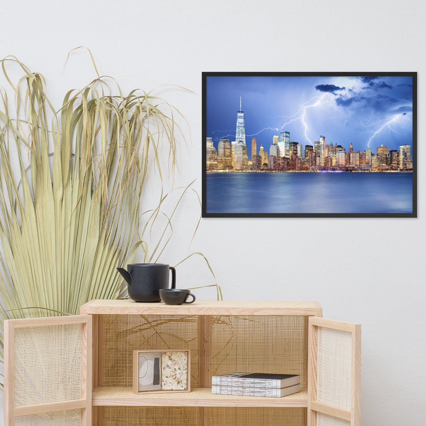 Electrifying New York Lightning Strikes the Skyline Architectural Photograph Framed Wall Art Print