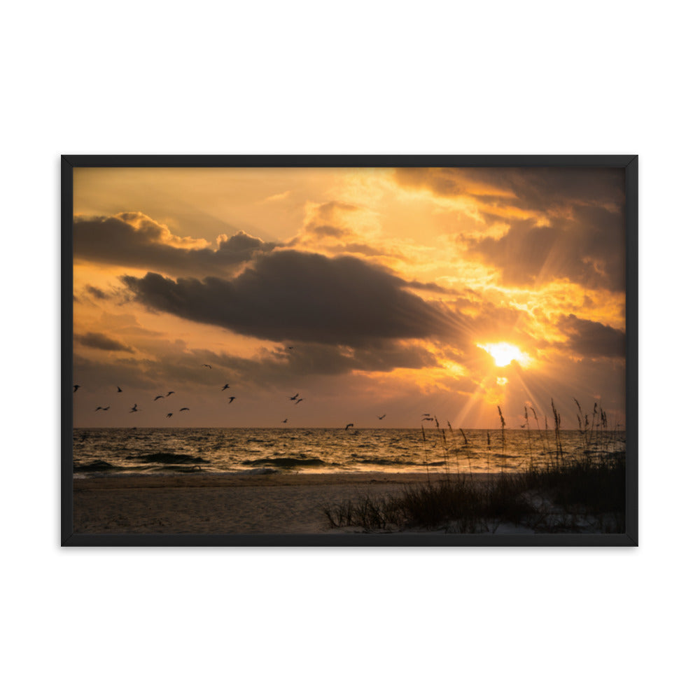 Feminine Office Wall Decor: Anna Maria Island Cloudy Beach Sunset 1 - Coastal / Beach / Seascape / Nature / Landscape Photo Framed Wall Art Print - Artwork