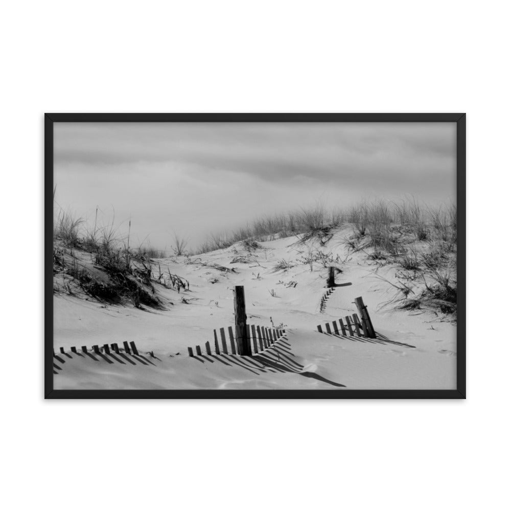 Buried Fences Black & White Coastal Landscape Framed Photo Paper Wall Art Prints
