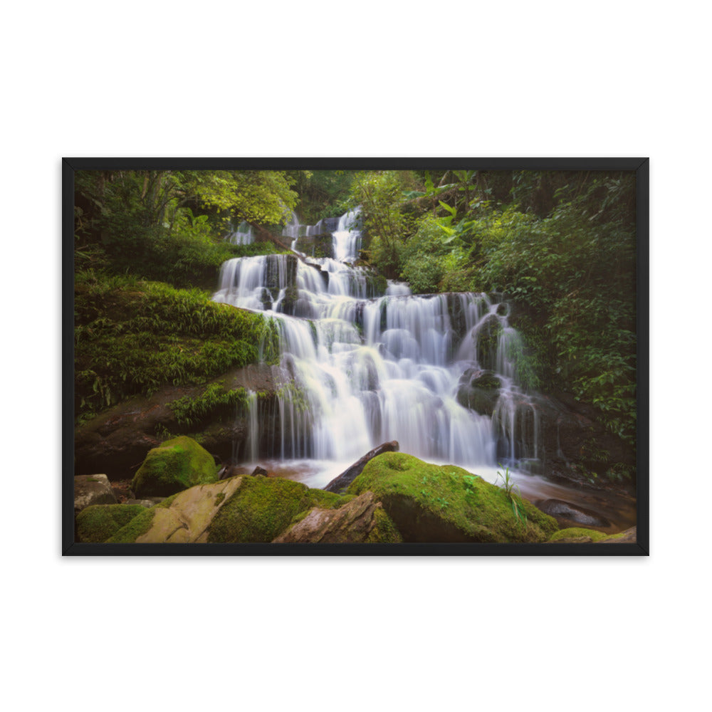 Cascading Water at Mun Daeng Waterfall Framed Wall Art Prints