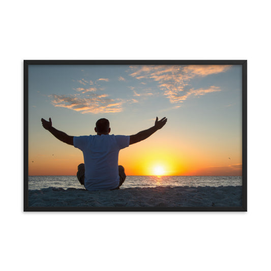 Embrace The Light Sunset Coastal Landscape Photo Framed Wall Art Print