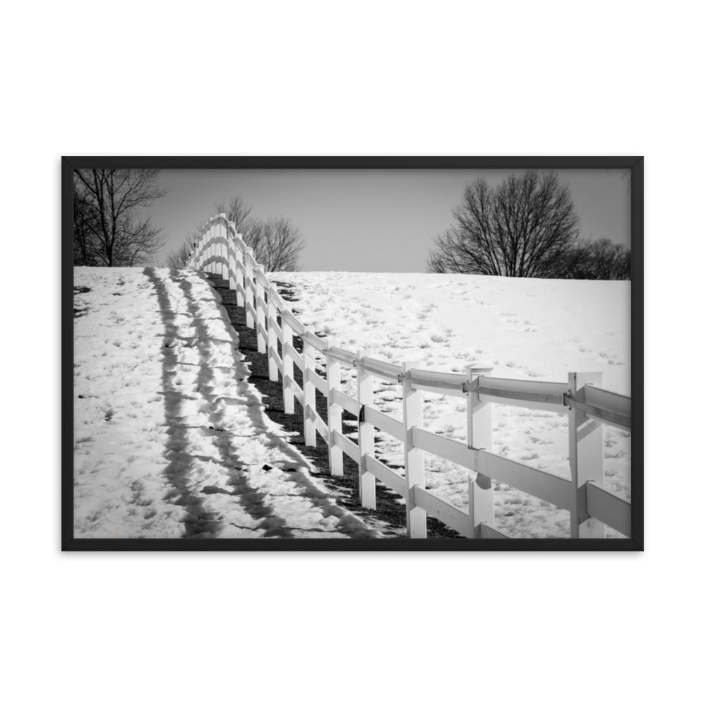 Endless Fences in Black & White Rural Landscape Framed Photo Paper Wall Art Prints