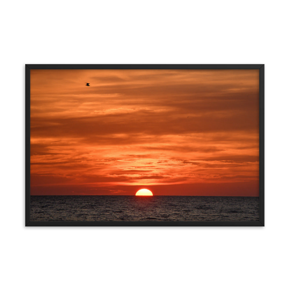 Fire in the Sky Coastal Sunset Landscape Photo Framed Wall Art Print