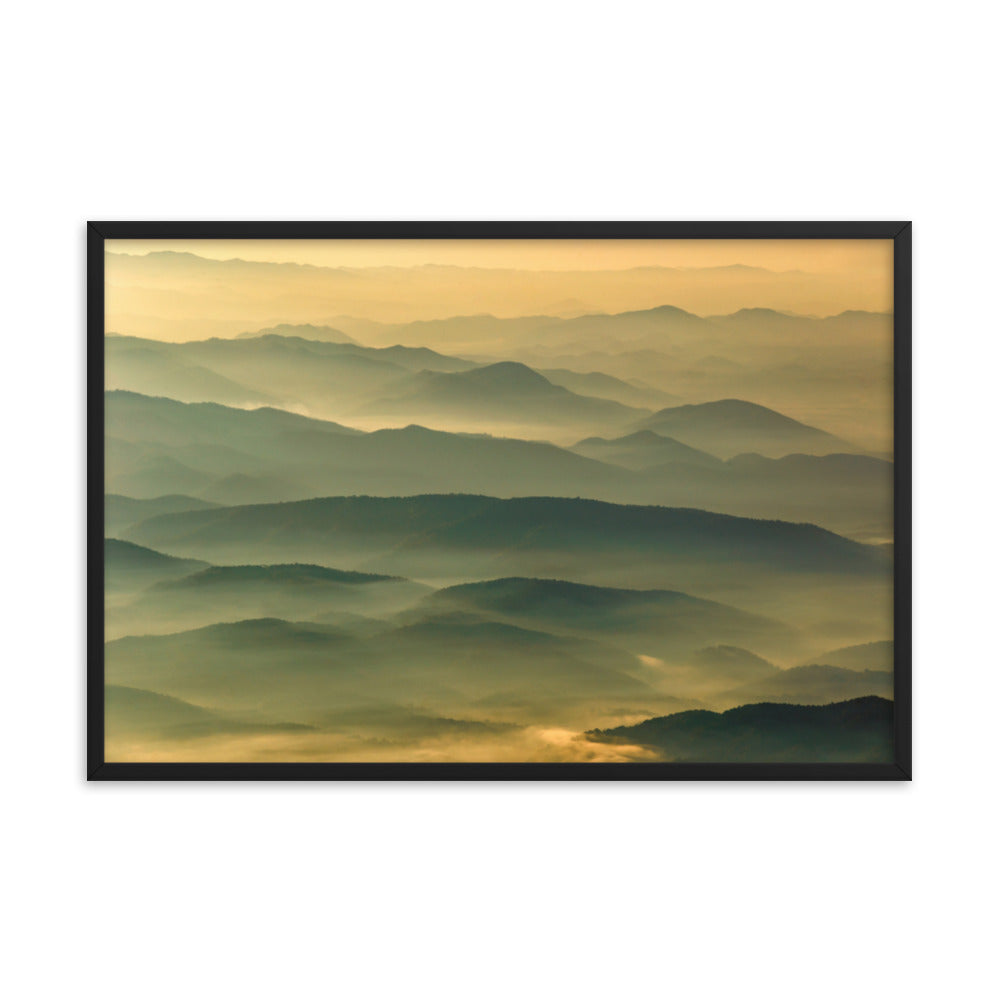 Foggy Mountain Layers at Sunset Landscape Framed Photo Paper Wall Art Prints