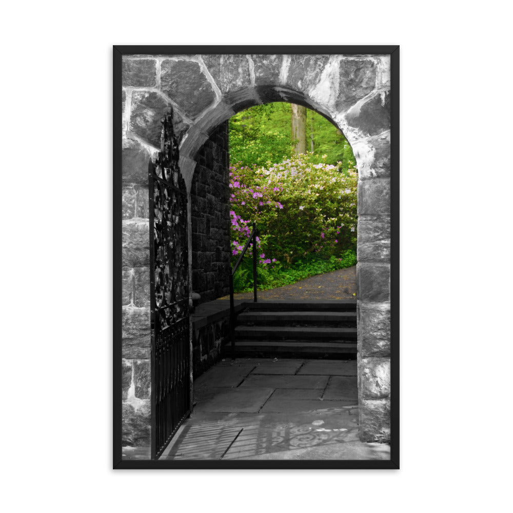 Garden Entryway Black and White Floral Nature Photo Framed Wall Art Print
