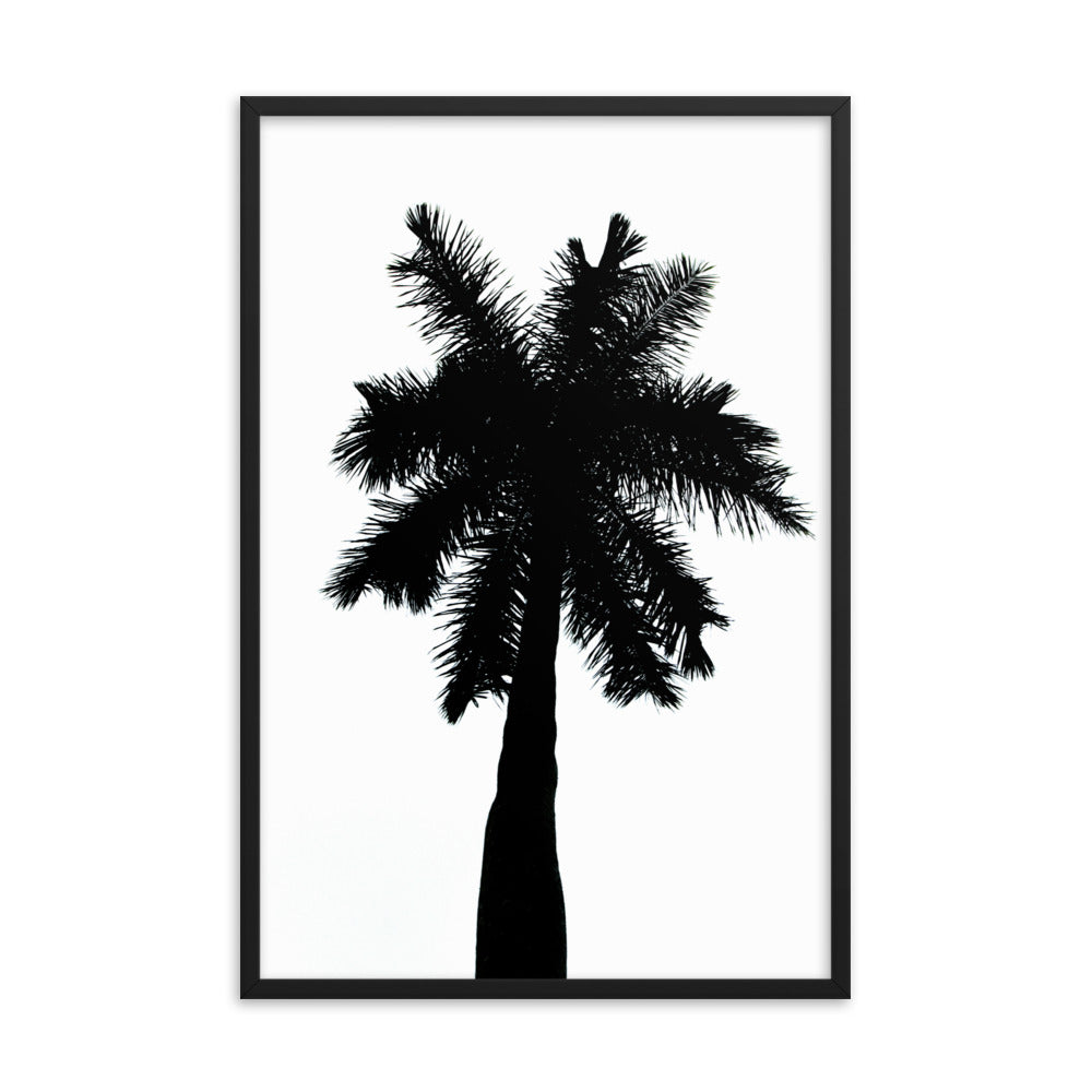 Palm Tree Silhouette on Pure White Botanical Nature Photo Framed Wall Art Print