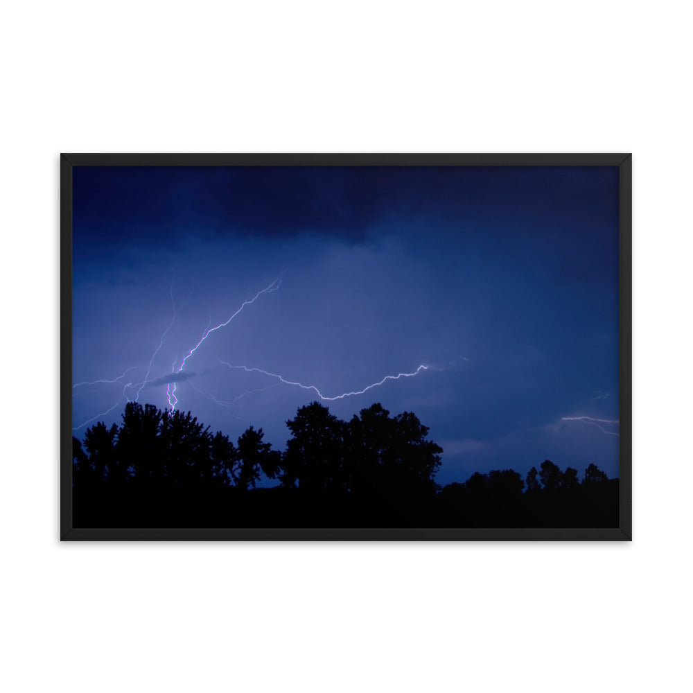 Lightning Over The Valley Urban Landscape Photo Framed Wall Art Print
