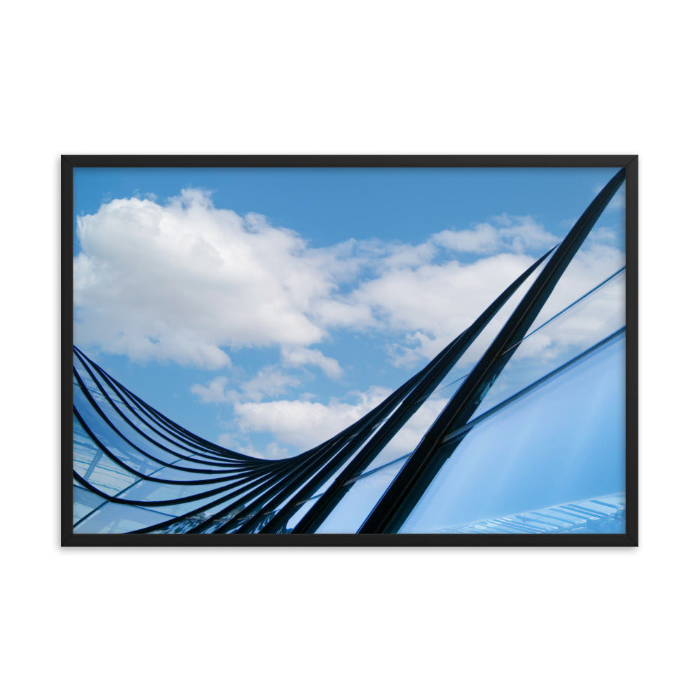 Glass and Azure Architectural Photograph Framed Wall Art Print