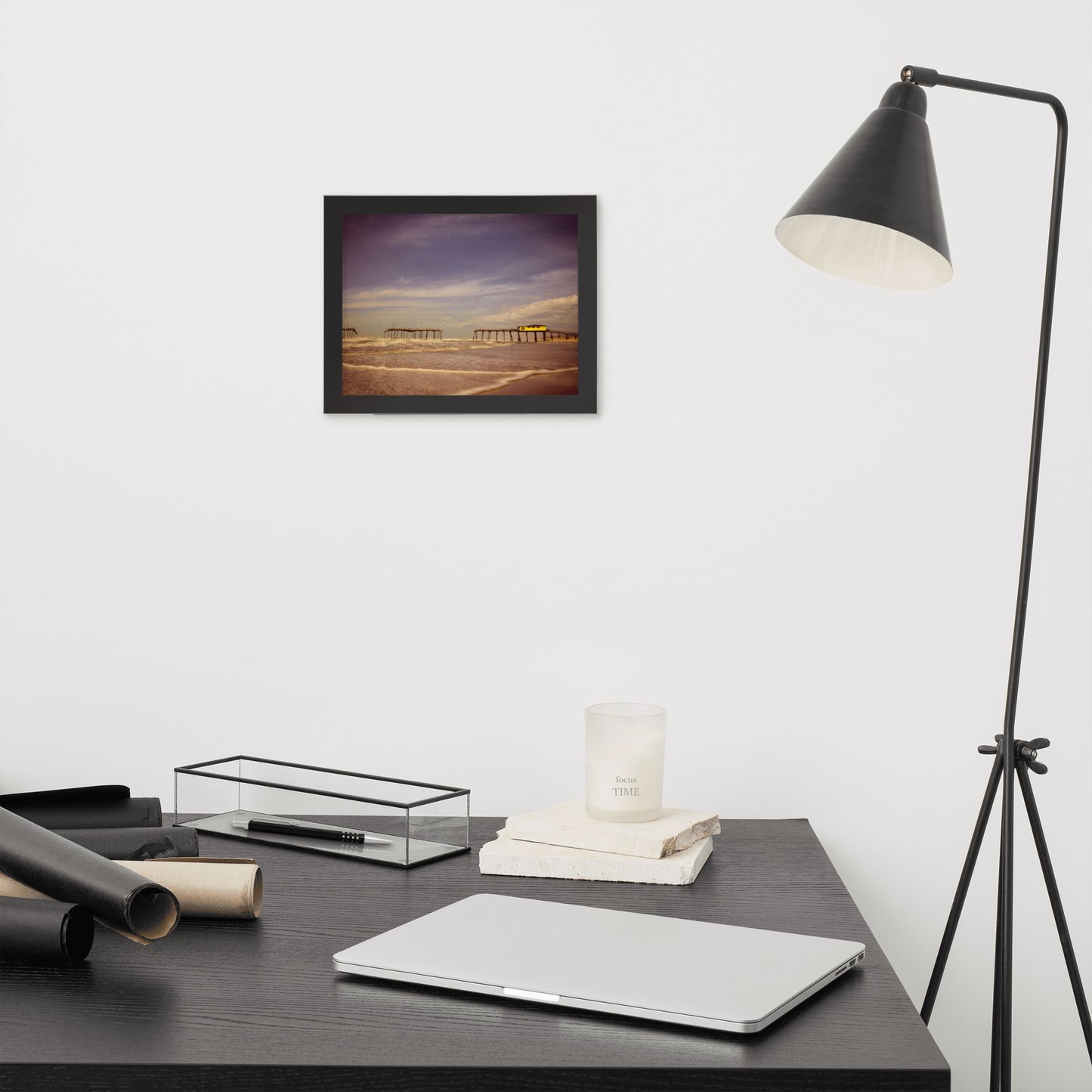 Gallery Wall Home Office: Aged View of Frisco Pier Beach / Coastal / Seascape / Rustic / Nature / Landscape Photograph Framed Wall Art Print - Wall Decor - Artwork
