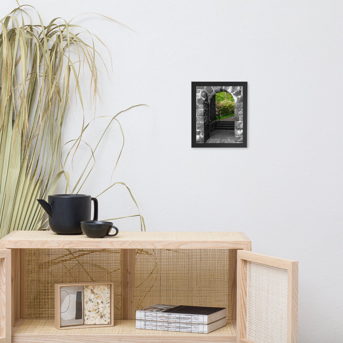 Garden Entryway Black and White Floral Nature Photo Framed Wall Art Print