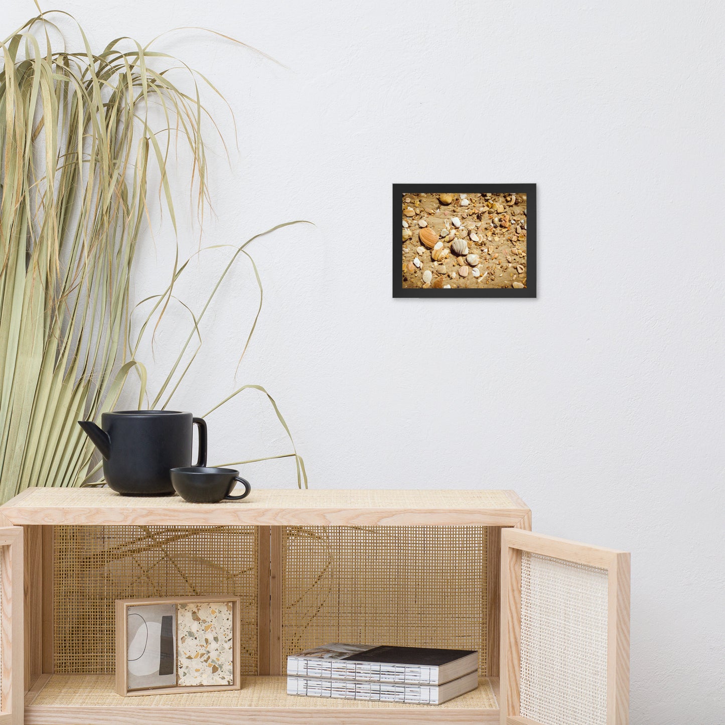 Broken Seashells and Sand Coastal Nature Photo Framed Wall Art Print