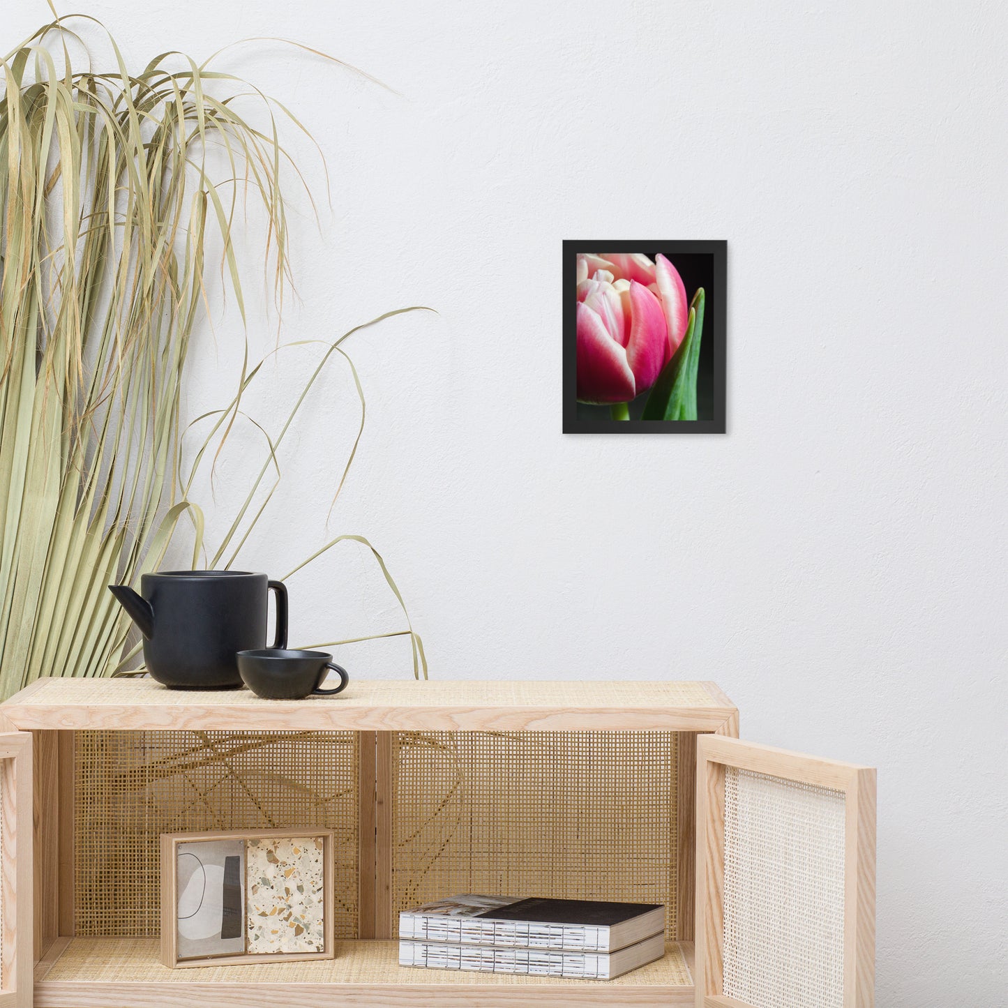 Pink and White Tulip Floral Nature Photo Framed Wall Art Print