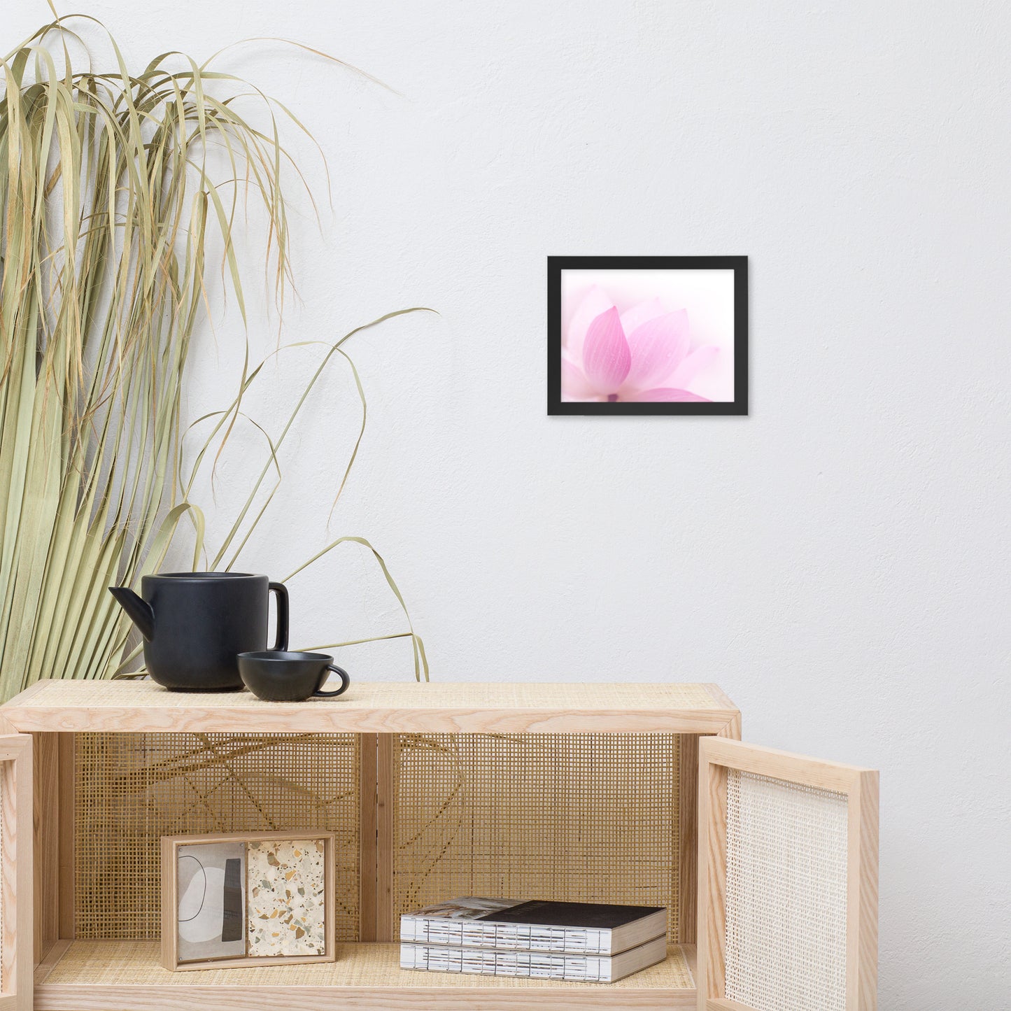 Peaceful Close-up Pink Lotus Petal Floral Framed Nature Photo Paper Poster