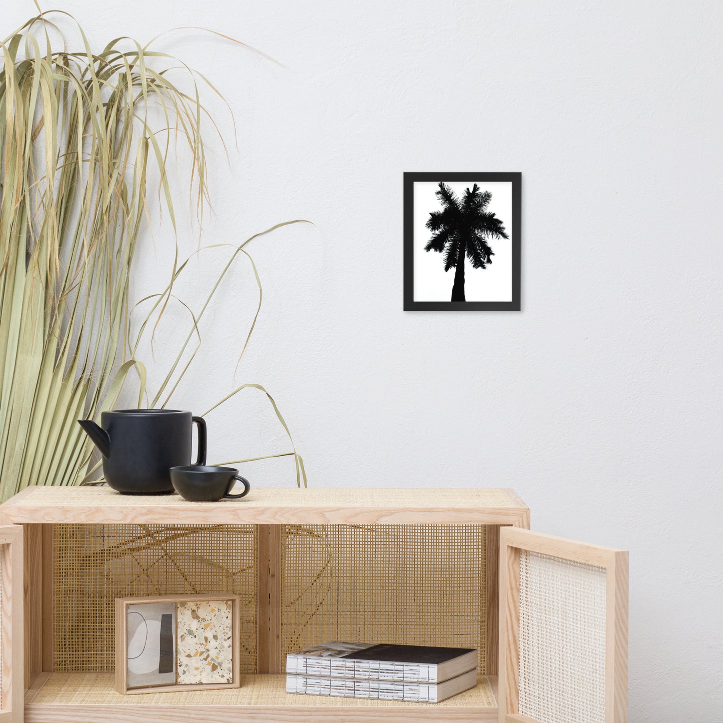 Palm Tree Silhouette on Pure White Botanical Nature Photo Framed Wall Art Print
