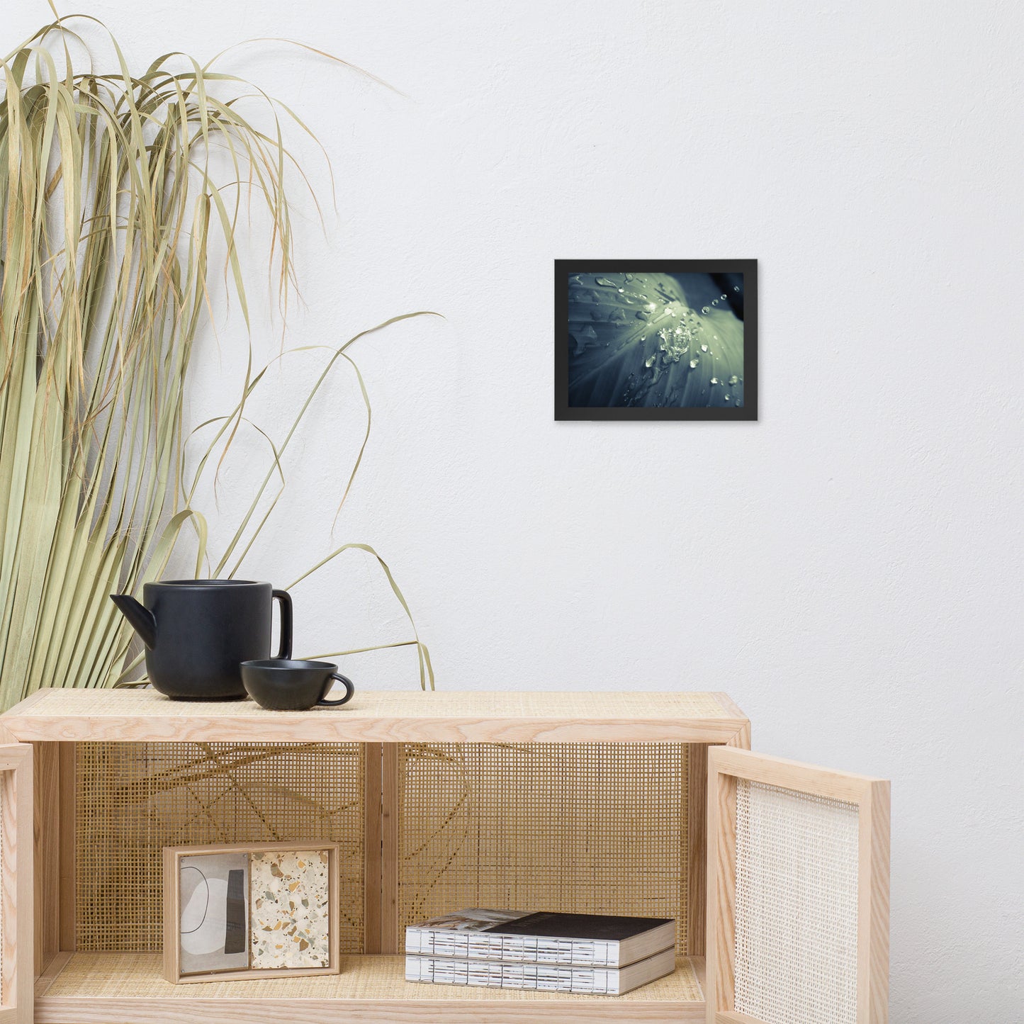 Rain Dropping on Canna Leaf Botanical Nature Photo Framed Wall Art Print