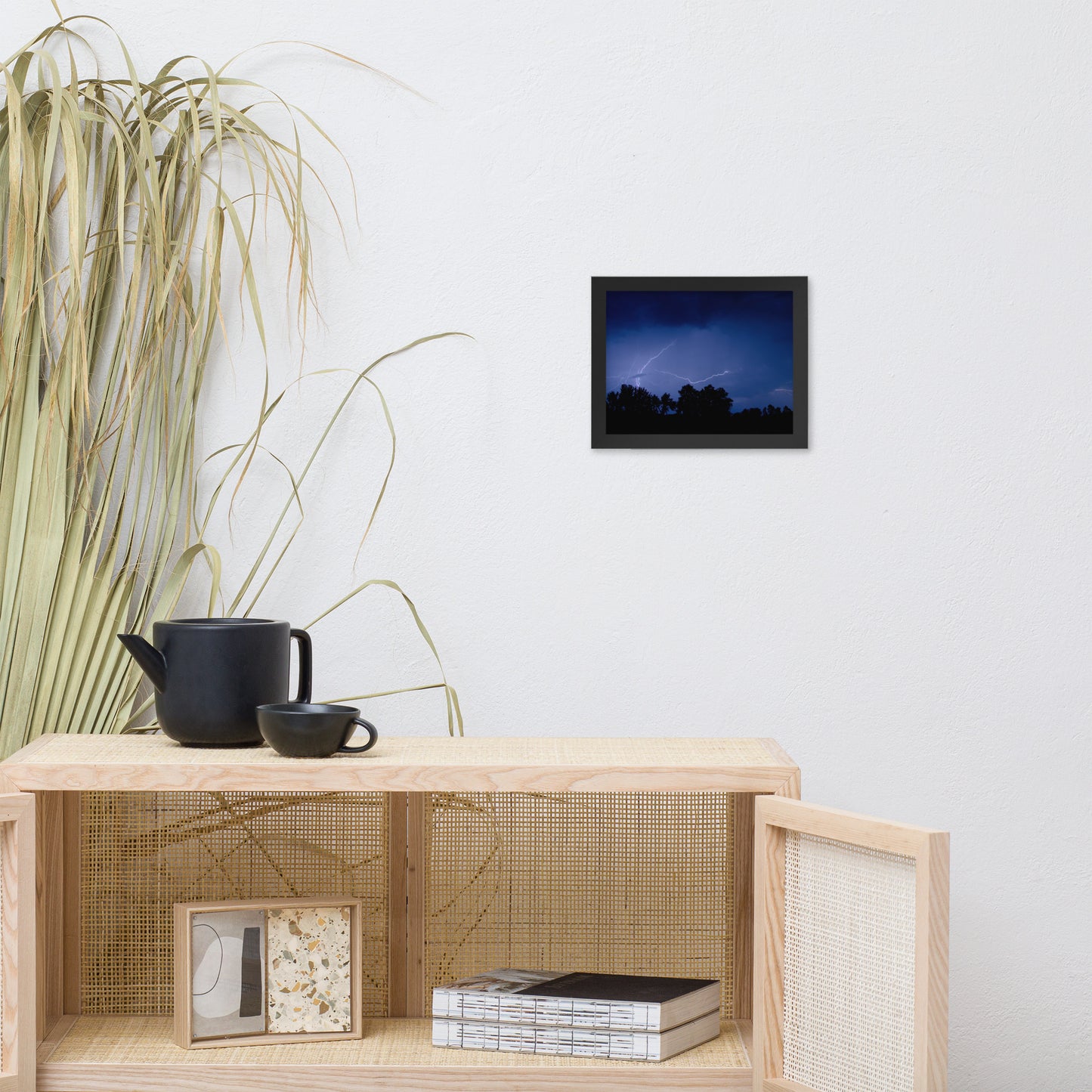 Lightning Over The Valley Urban Landscape Photo Framed Wall Art Print