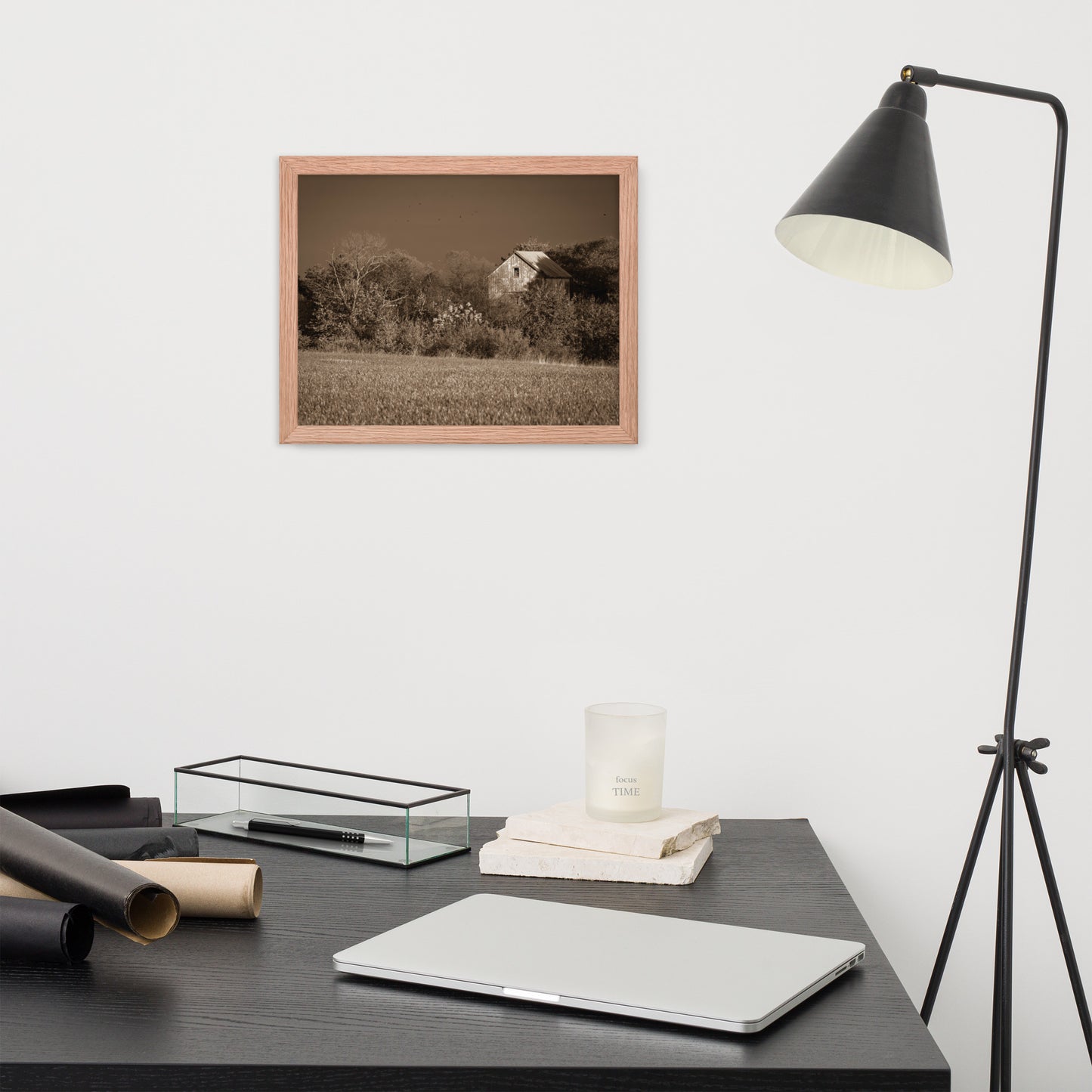 Rustic Decor Art: Framed Country Wall Art: Abandoned Barn In The Trees Sepia - Rural / Country Style / Landscape / Nature Framed Photo Paper Prints - Artwork - Wall Decor