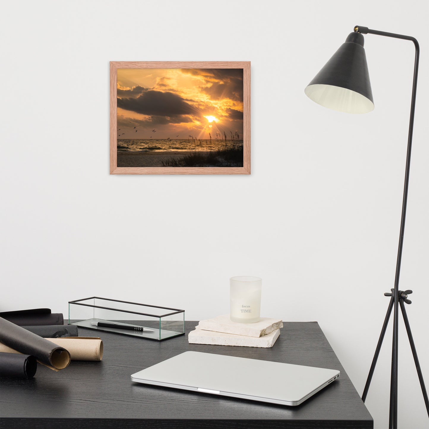Mens Home Office Wall Decor: Anna Maria Island Cloudy Beach Sunset 1 - Coastal / Beach / Seascape / Nature / Landscape Photo Framed Wall Art Print - Artwork