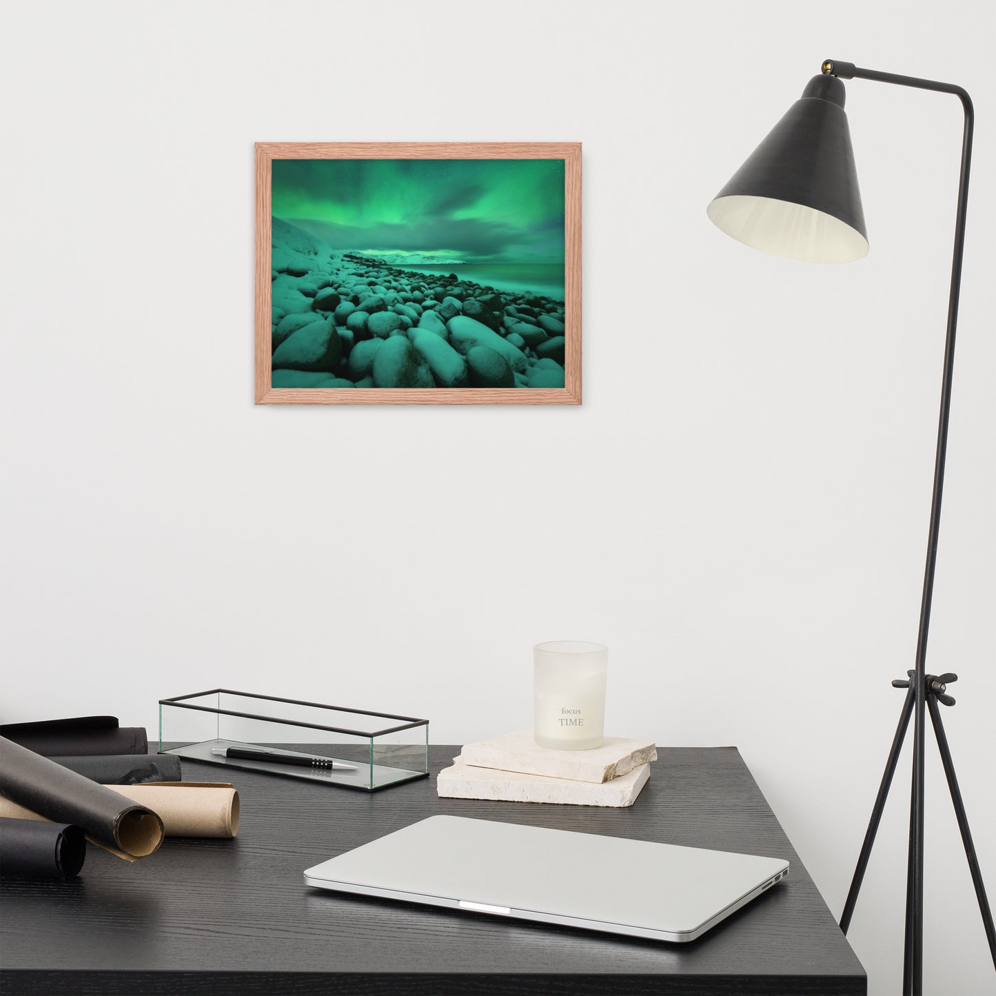 Wall Art Print For Spa: Aurora Borealis Over Ocean in Teriberka Night - Coastal / Beach / Seascape / Nature / Landscape Photo Framed Wall Art Print - Artwork
