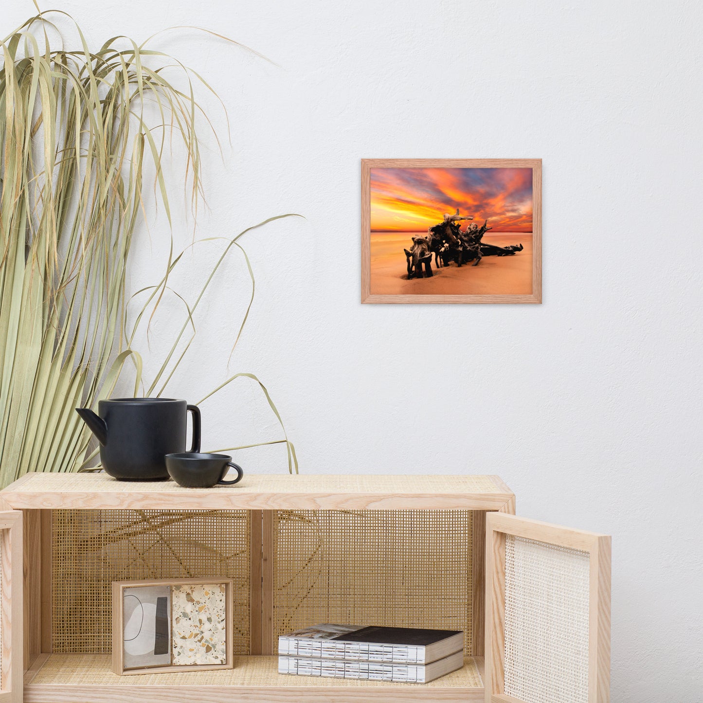 Dried Tree Roots and Sunrise Boneyard Beach Jacksonville Florida Framed Wall Art Print