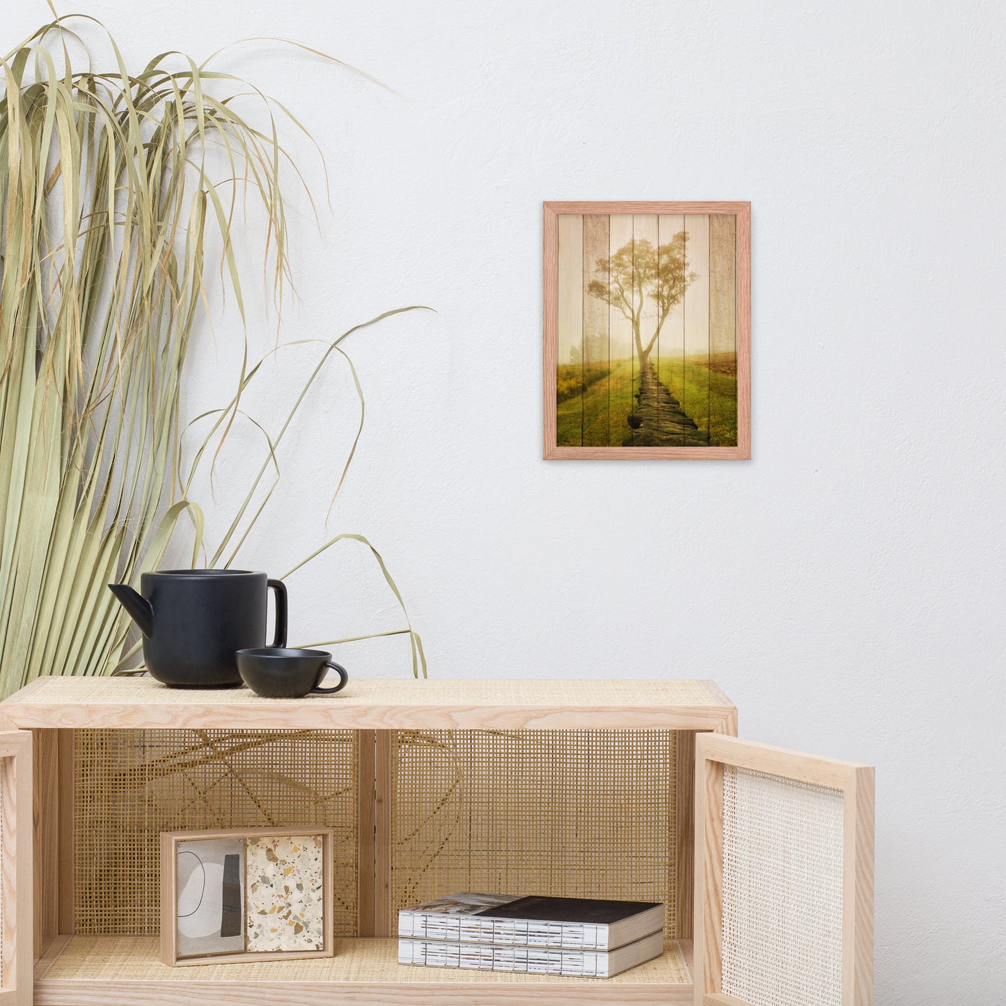 Faux Wood Calming Morning Landscape Framed Photo Wall Art Prints