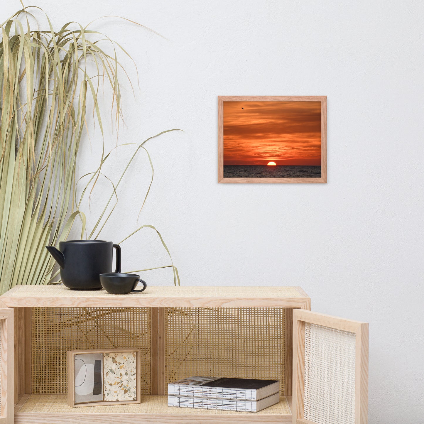 Fire in the Sky Coastal Sunset Landscape Photo Framed Wall Art Print