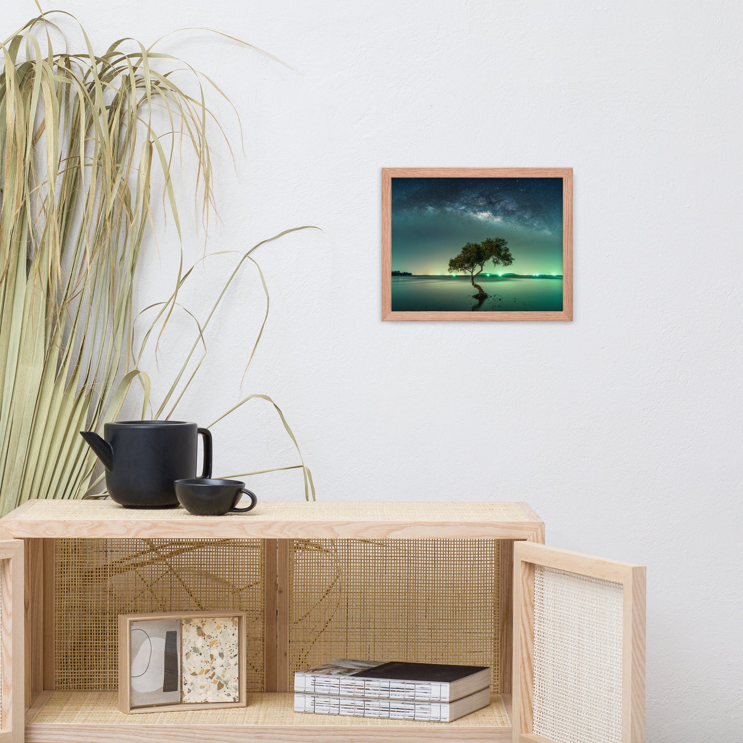 Glowing Milky Way Galaxy with Tree Framed Wall Art Prints