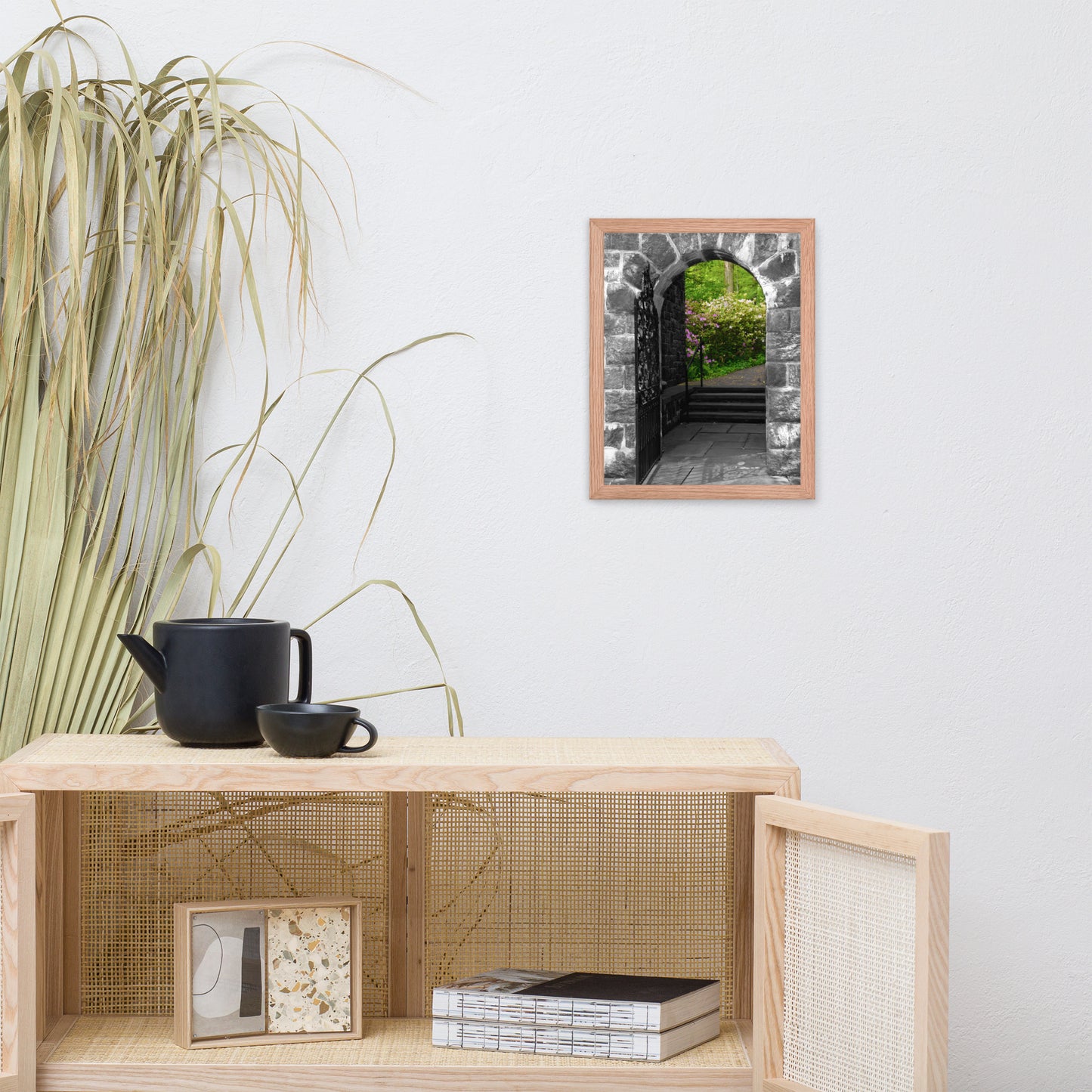 Garden Entryway Black and White Floral Nature Photo Framed Wall Art Print