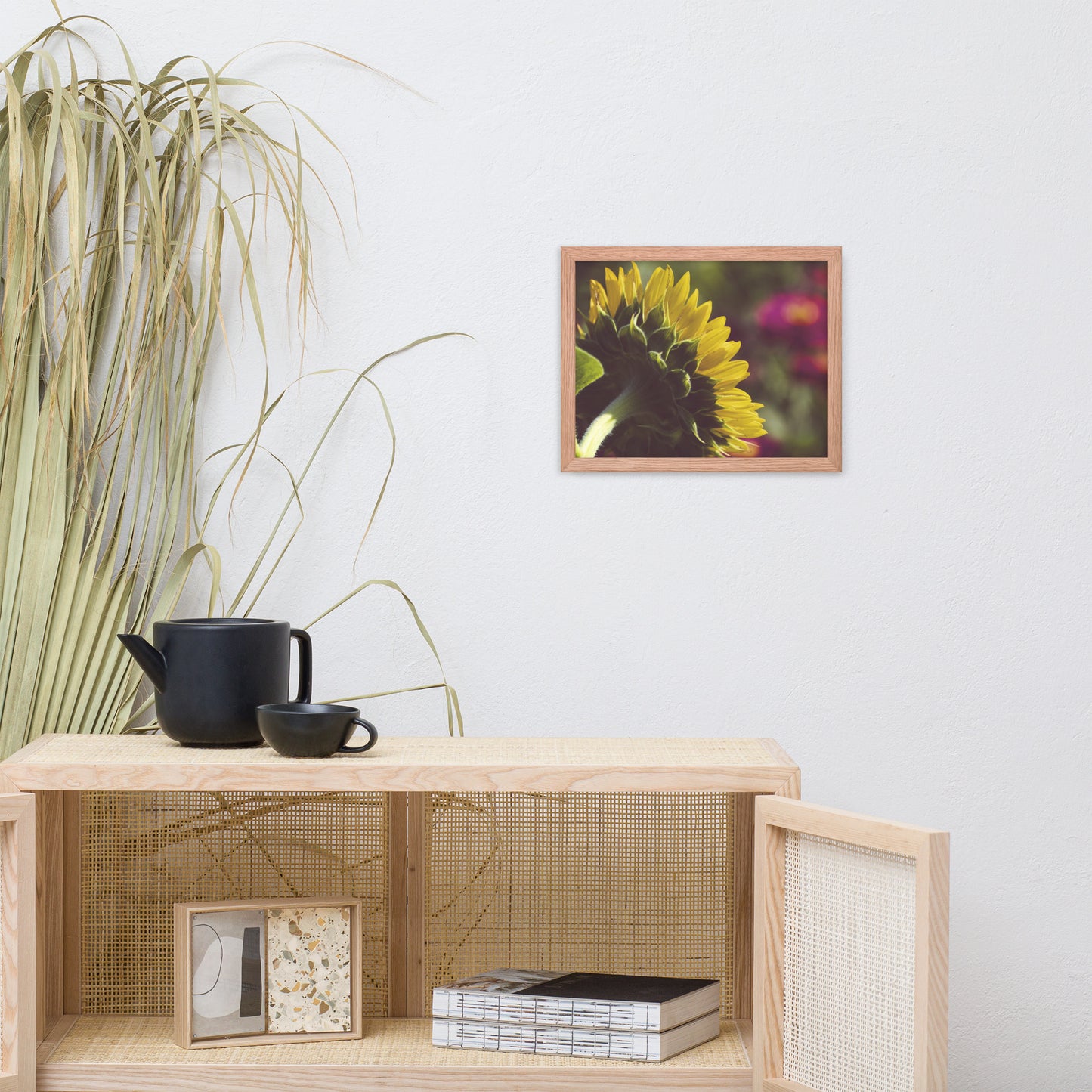 Dramatic Backside of Sunflower Grain Floral Photo Framed Wall Art Print