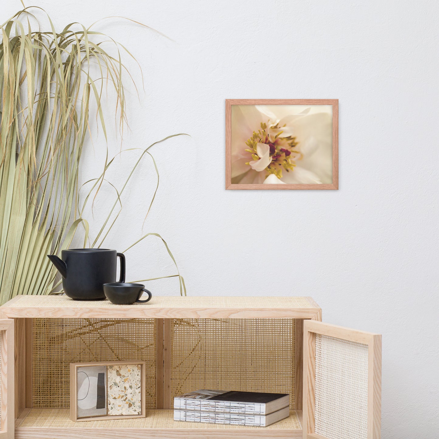Eye of Peony Moody Midnight Floral Nature Photo Framed Wall Art Print
