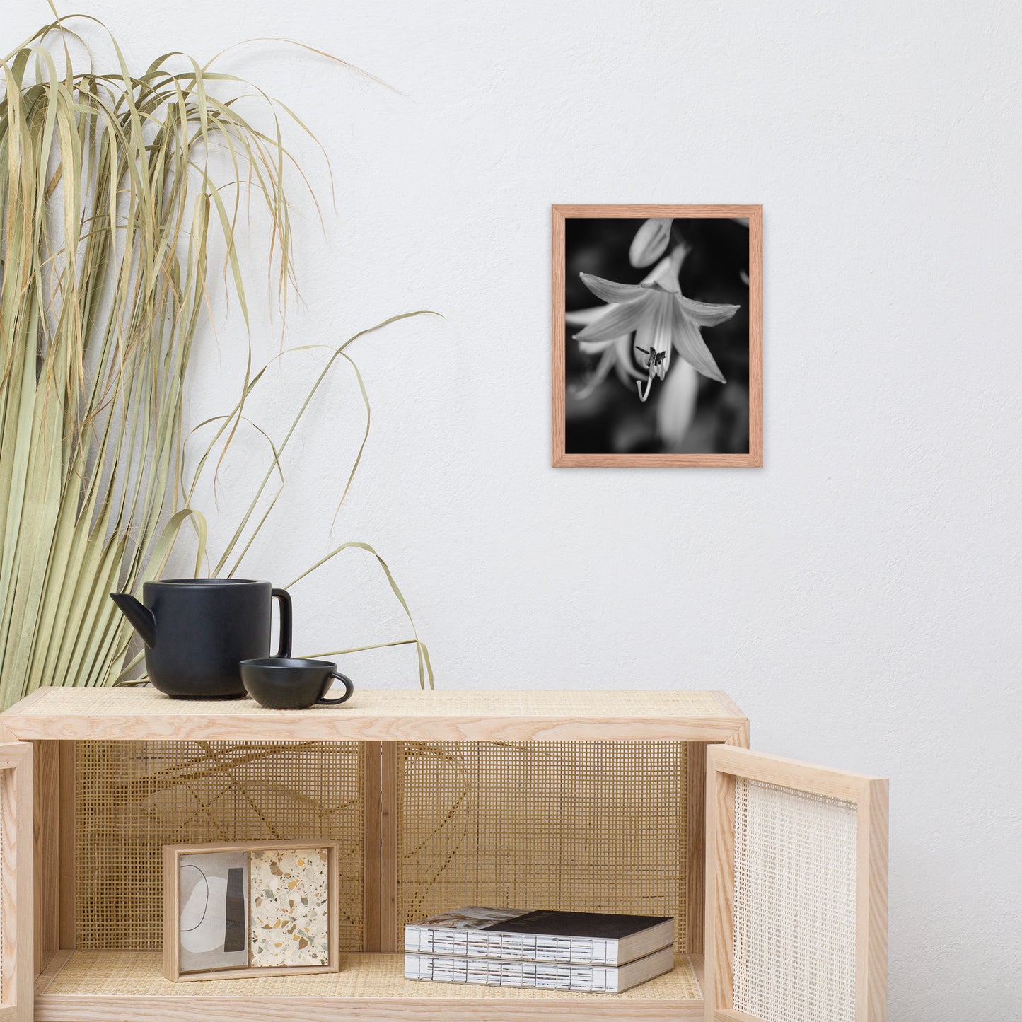 Hosta Bloom Black and White Floral Nature Photo Framed Wall Art Print