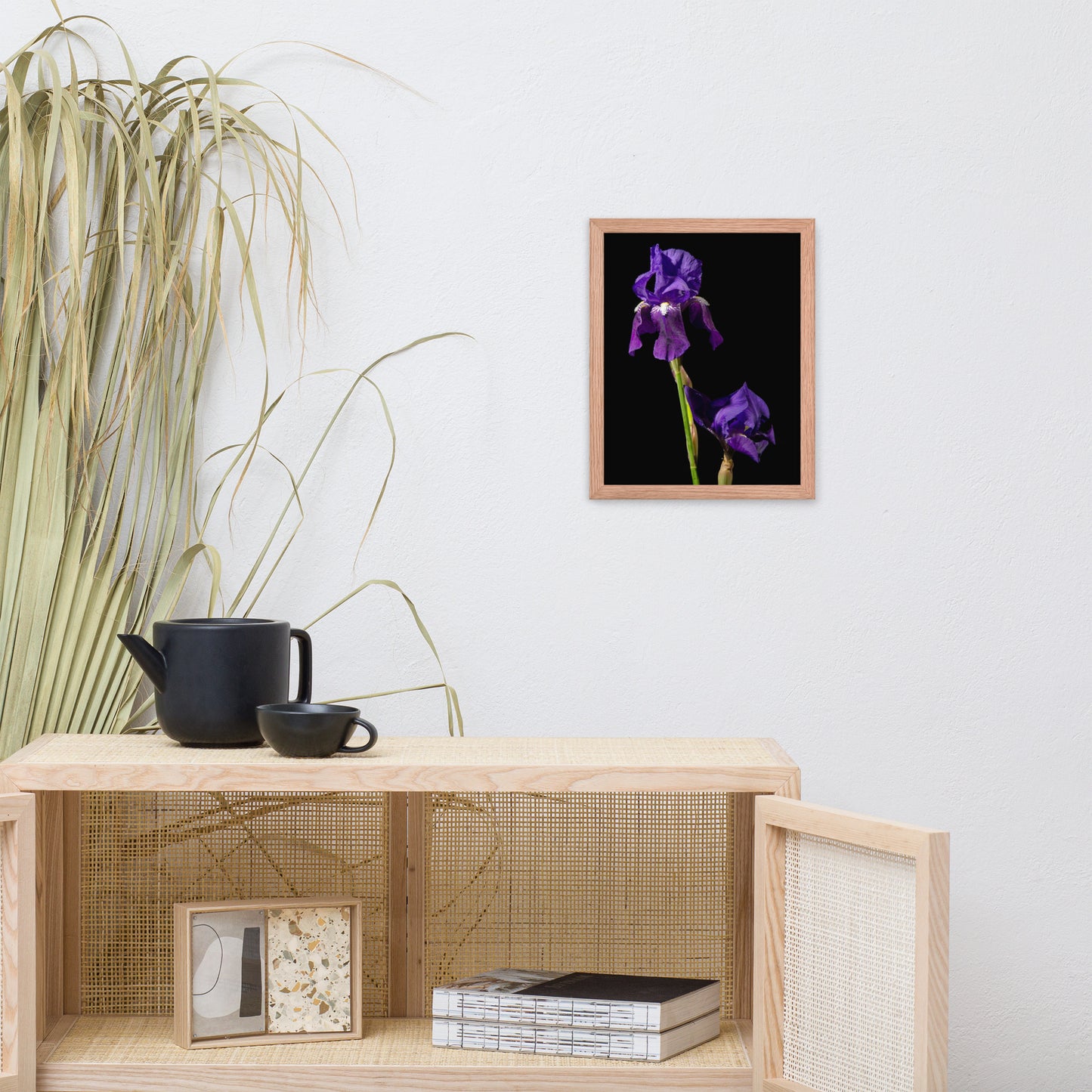 Iris on Black Floral Nature Photo Framed Wall Art Print