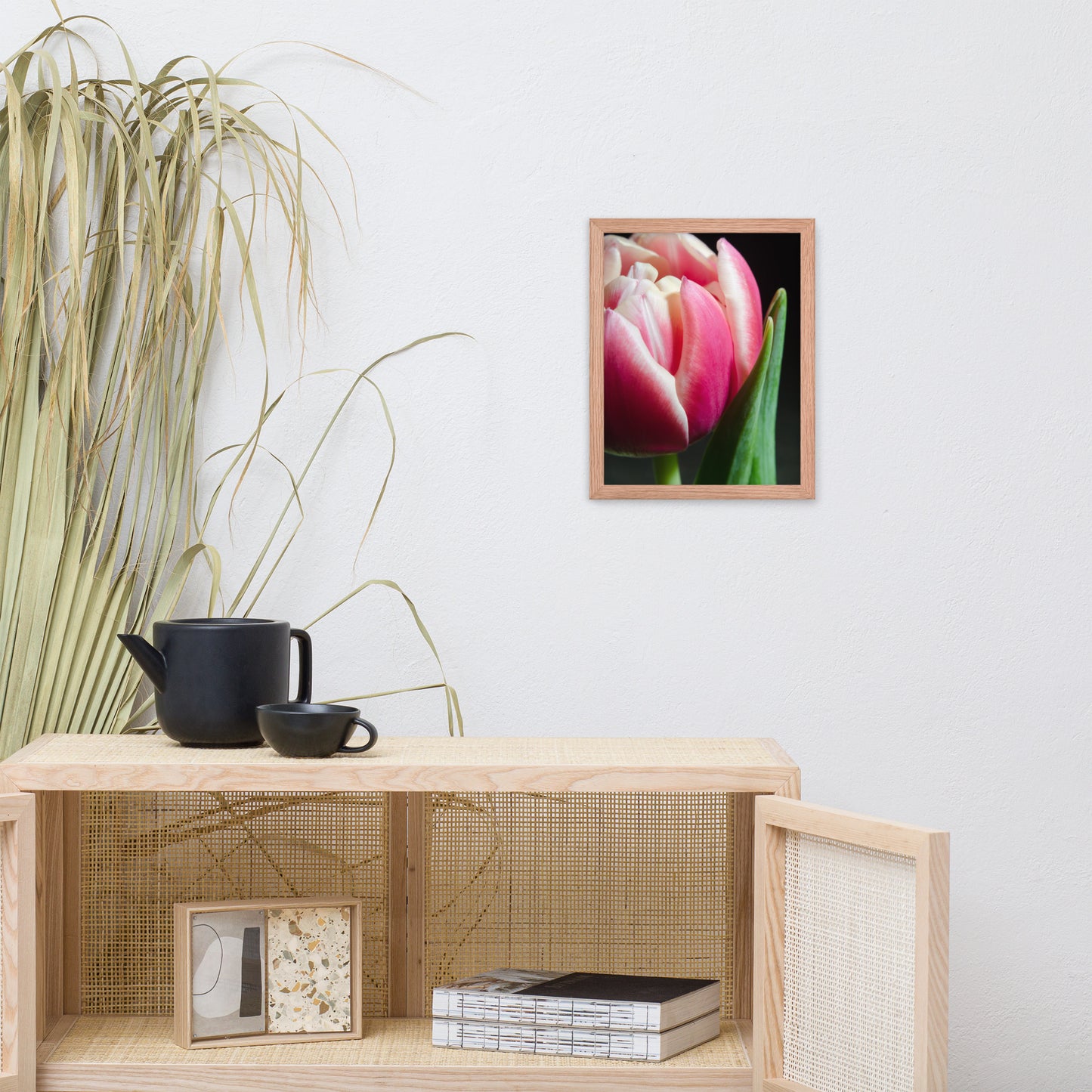 Pink and White Tulip Floral Nature Photo Framed Wall Art Print