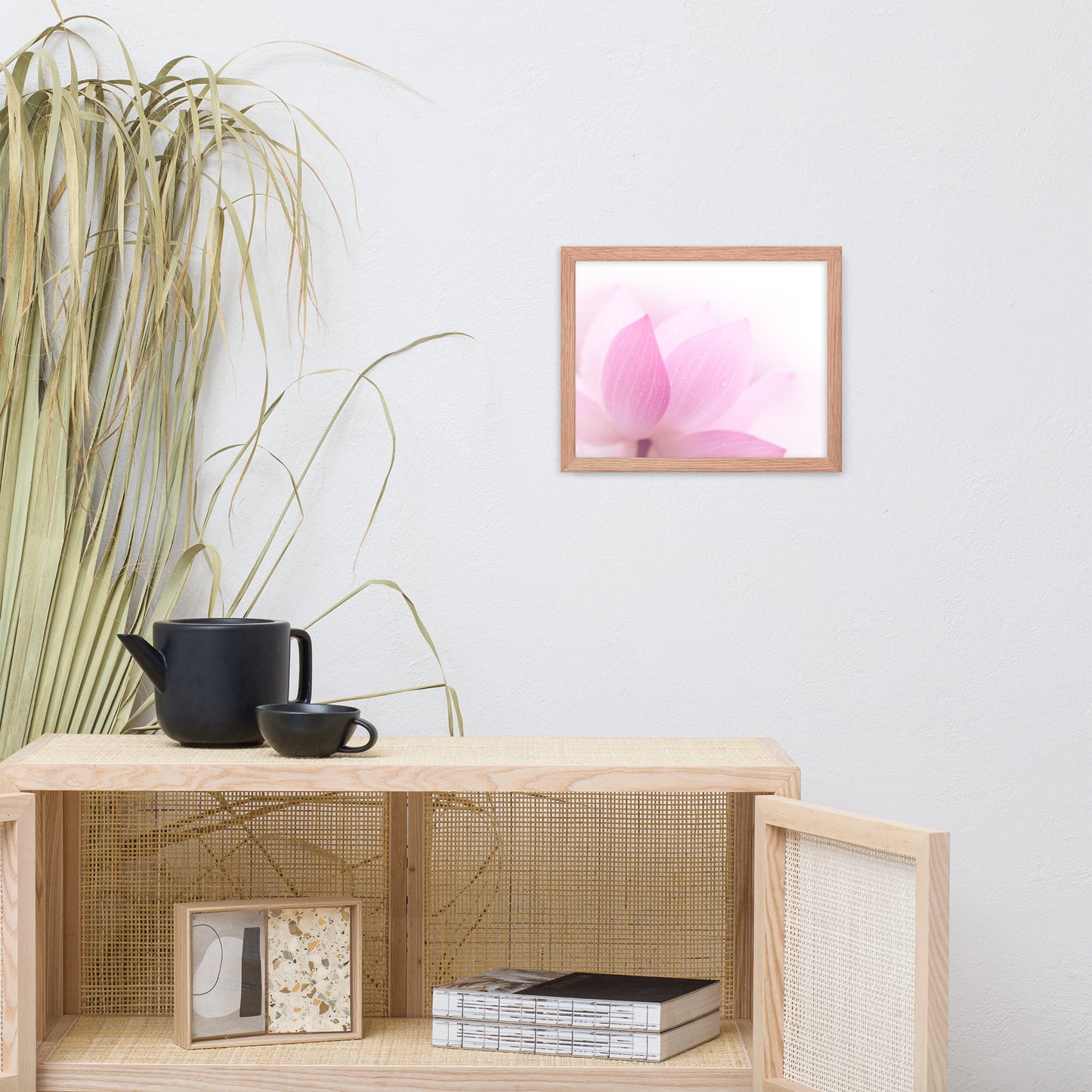 Peaceful Close-up Pink Lotus Petal Floral Framed Nature Photo Paper Poster