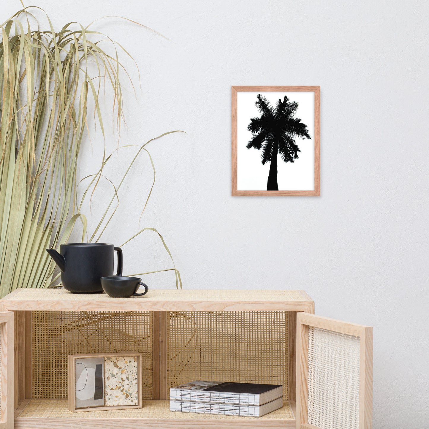 Palm Tree Silhouette on Pure White Botanical Nature Photo Framed Wall Art Print