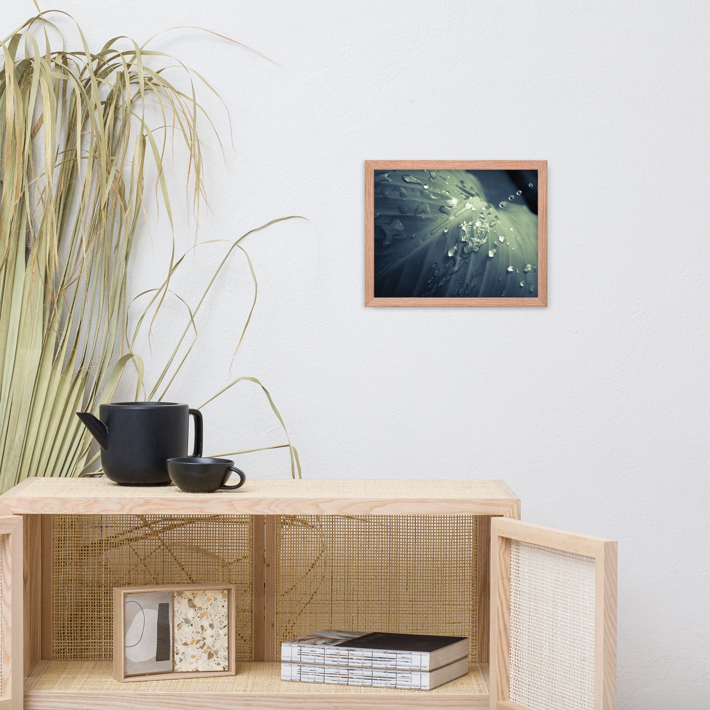 Rain Dropping on Canna Leaf Botanical Nature Photo Framed Wall Art Print