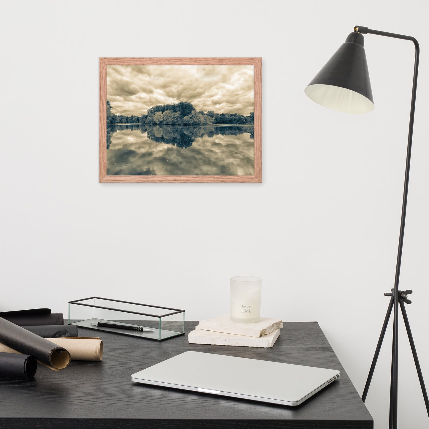 Wall Art For Office Reception: Autumn Reflections Sepia - Rural / Rustic / Botanical / Farmhouse Style Landscape / Nature Photograph Framed Print - Wall Decor - Artwork