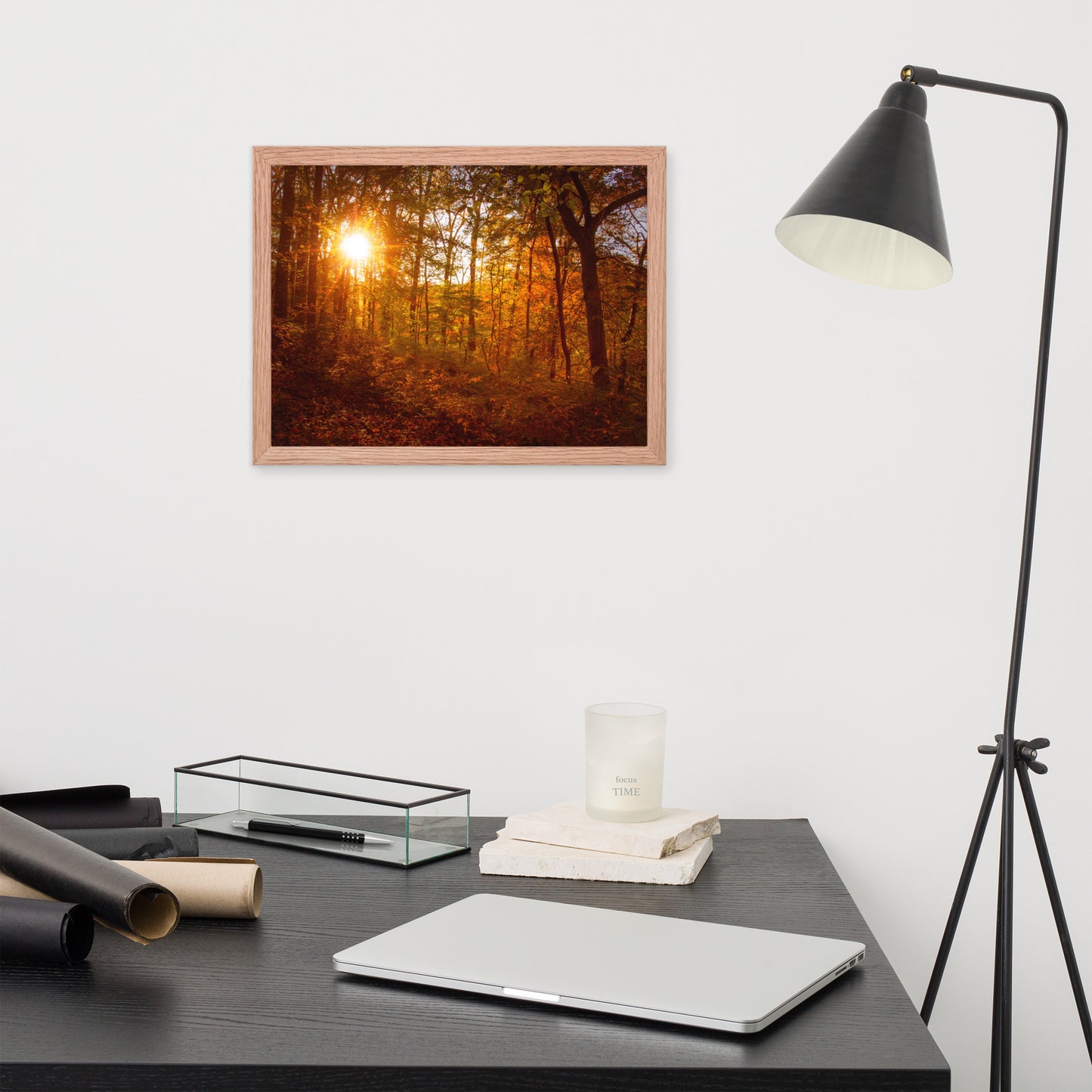 Autumn Sunset in the Trees Rural Landscape Framed Photo Paper Wall Art Prints