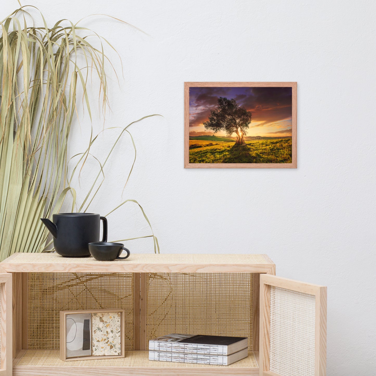 Countryside Olive Tree Sunset Landscape Photo Framed Wall Art Print
