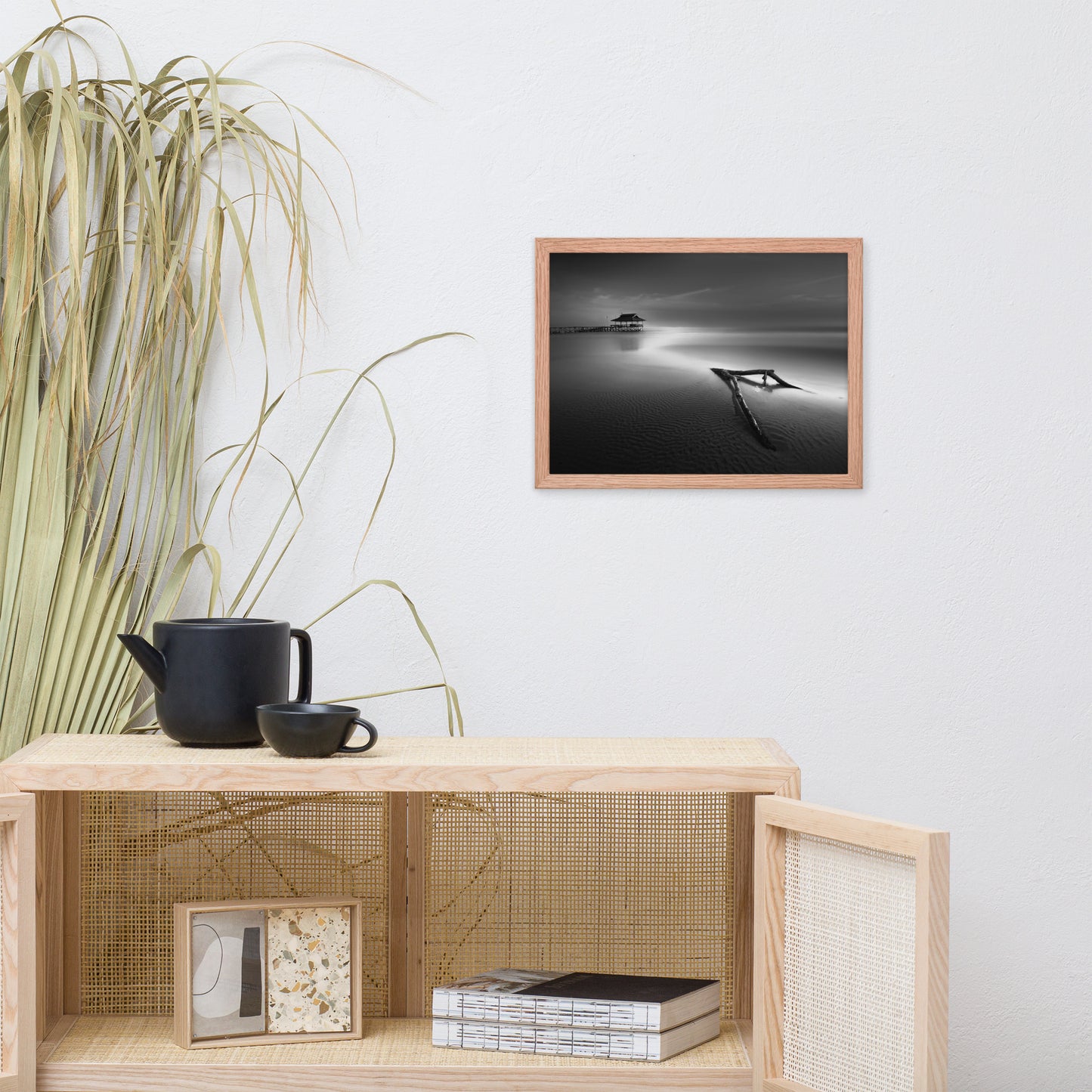 Dramatic Beach with Driftwood Black and White Framed Wall Art Prints