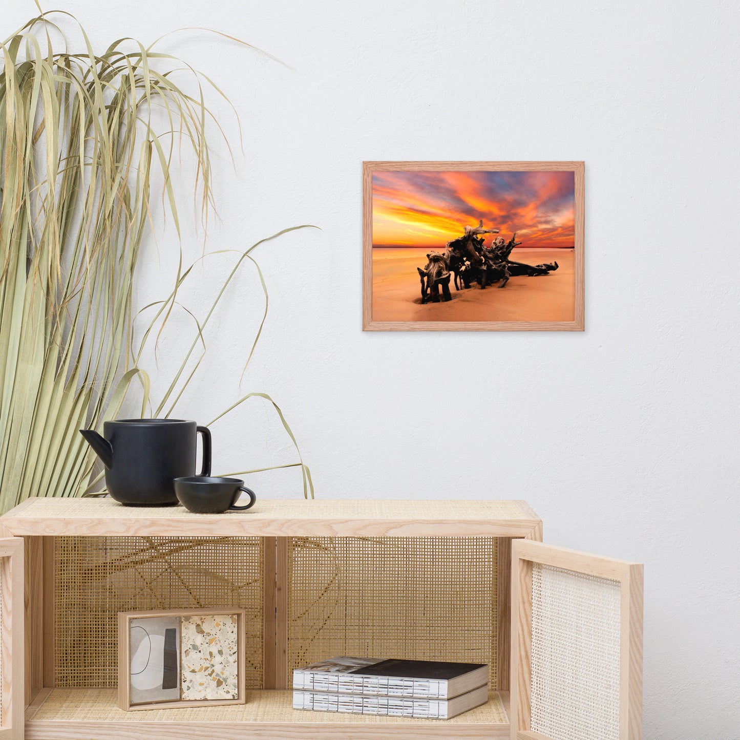 Dried Tree Roots and Sunrise Boneyard Beach Jacksonville Florida Framed Wall Art Print