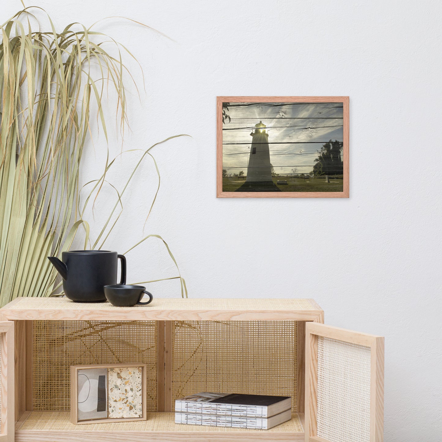Faux Rustic Reclaimed Wood Turkey Point Lighthouse Framed Photo Wall Art Prints