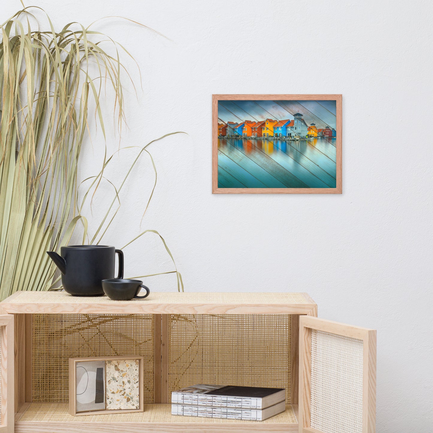 Faux Wood Blue Morning at Waters Edge Framed Photo Paper Wall Art Prints