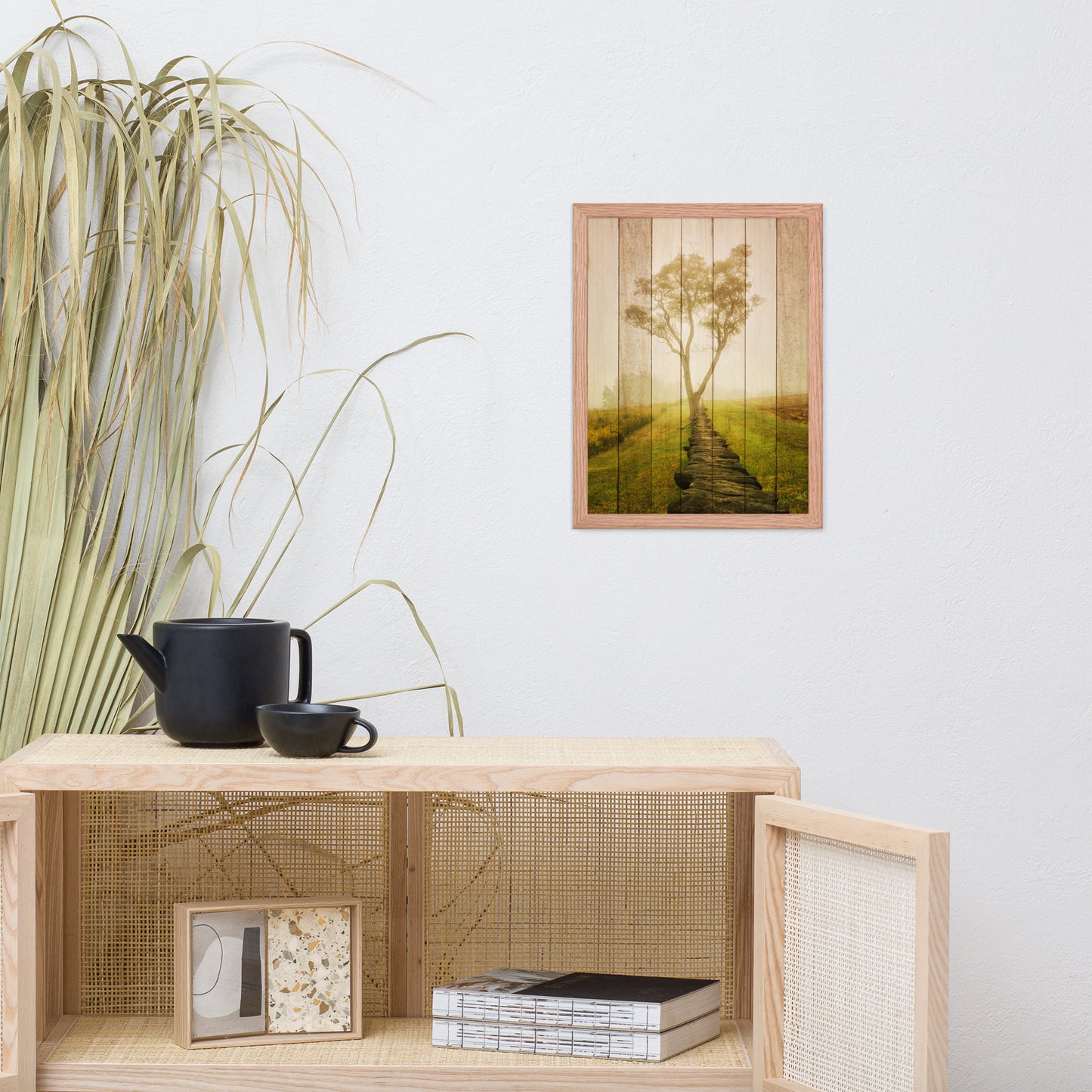 Faux Wood Calming Morning Landscape Framed Photo Wall Art Prints