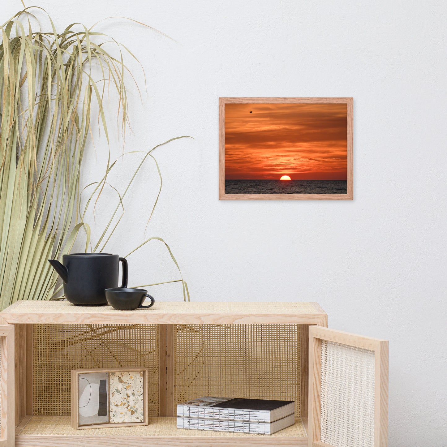 Fire in the Sky Coastal Sunset Landscape Photo Framed Wall Art Print