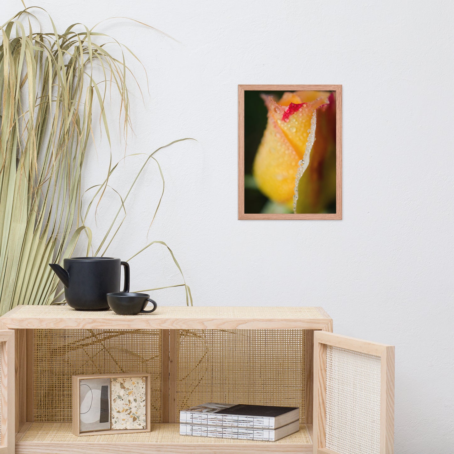 Dew on Yellow Rose Floral Nature Photo Framed Wall Art Print