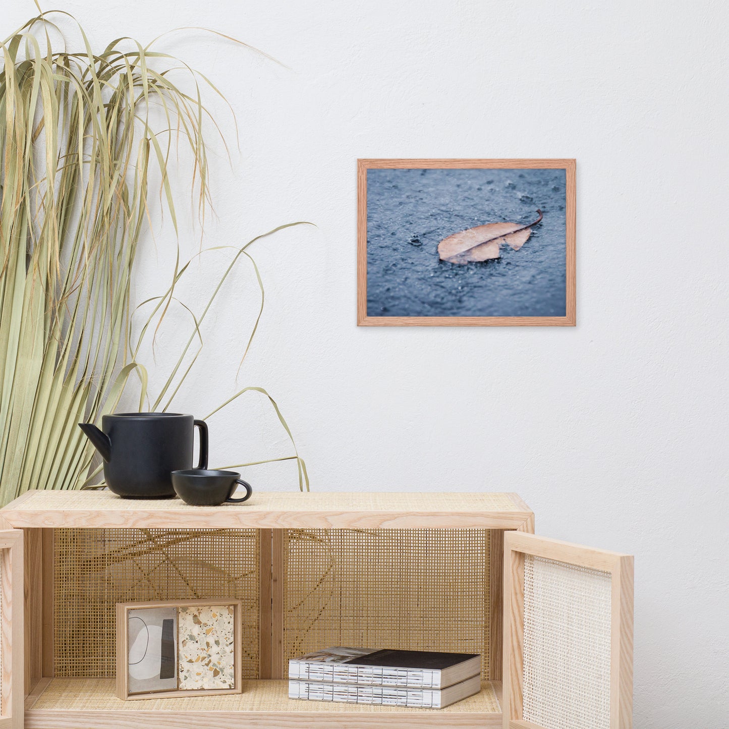 Fallen Leaf in The Rain Color Botanical Nature Photo Framed Wall Art Print