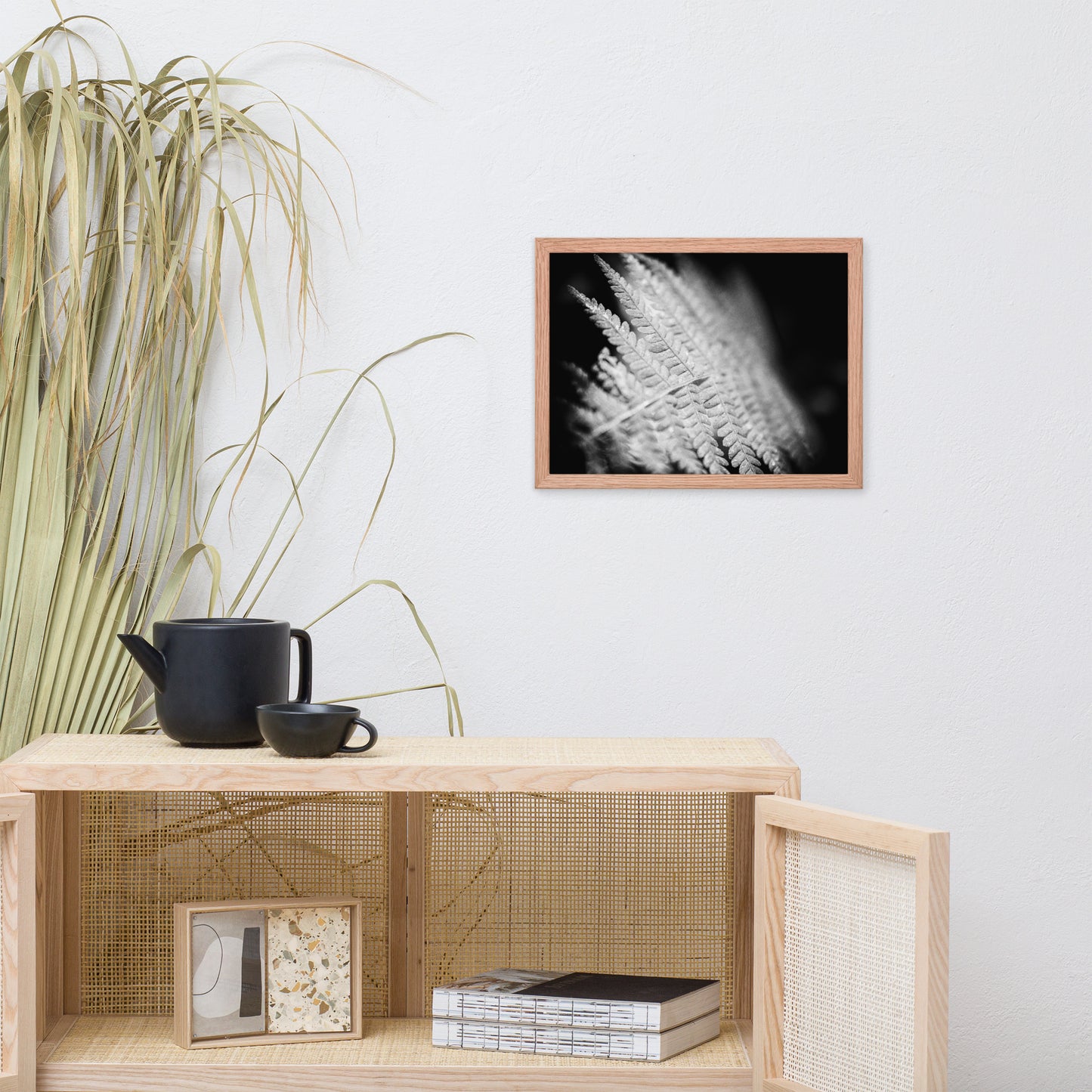 Fern Leaf in the Sunlight Black and White Botanical Nature Photo Framed Wall Art Print