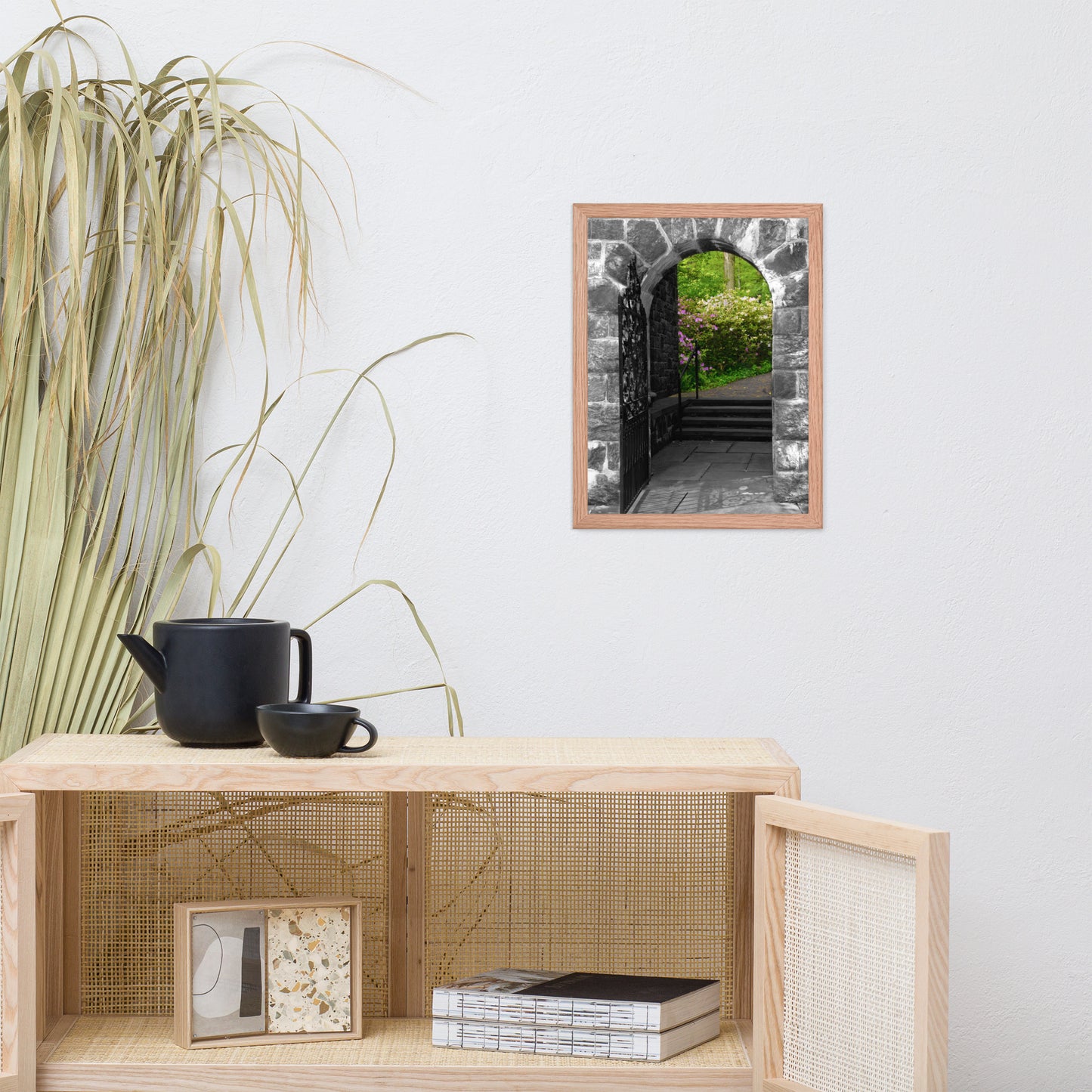Garden Entryway Black and White Floral Nature Photo Framed Wall Art Print