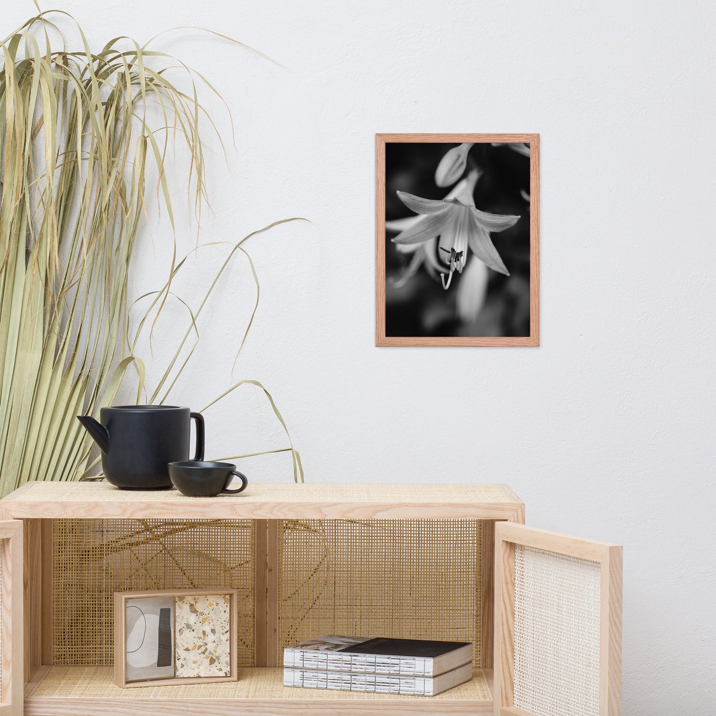 Hosta Bloom Black and White Floral Nature Photo Framed Wall Art Print